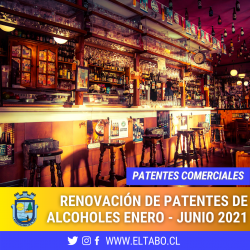 Renovación de Patentes de Alcoholes enero – junio 2021