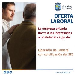 Oferta laboral para postular a cargo de Operador de Caldera