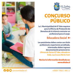 Municipalidad de El Tabo llama concurso público para cargo de educadora social en OPD de El Tabo