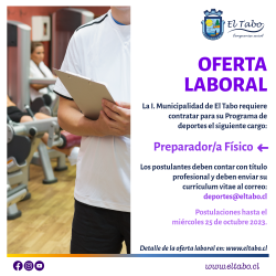 Municipalidad de El Tabo llama a participar en concurso para dotar de cargo de Preparador Físico para el programa de Deportes